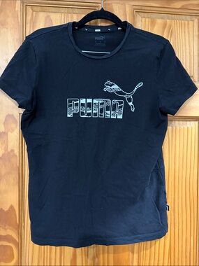 Puma Black Short-Sleeve Logo Tee with White Graphic